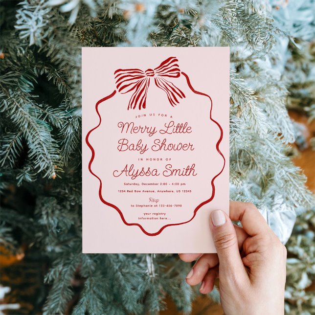Merry Little Baby Shower Invitation with Red Bow (Créateur téléchargé)