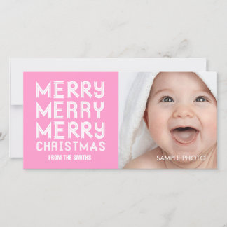 MERRY MERRY NOËL VACANCES CARTE PHOTO PINK