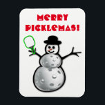 Merry Picklemas Snowman Magnet<br><div class="desc">Aimant de vacances de Pickleball</div>