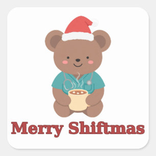 Merry Shiftmas Infirmière Ours Autocollant en Choc