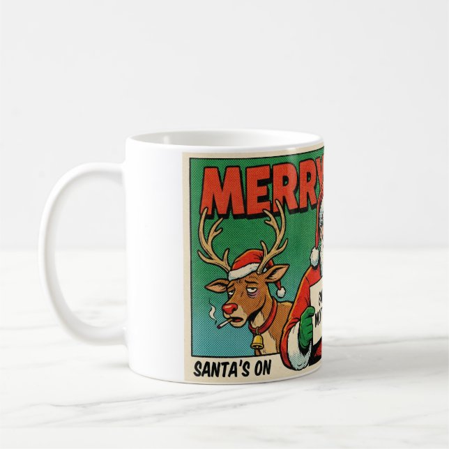 Merry Xmas Mess Funny Christmas Mug - Naughty Sant (Gauche)