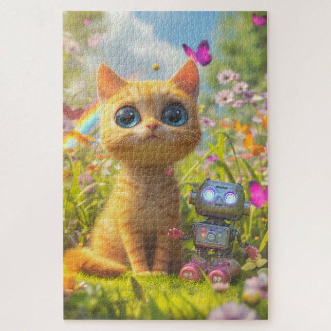 Merveilleux chat et petit robot puzzle (Vertical)
