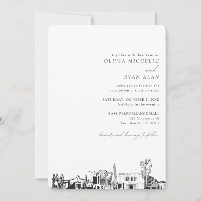Mesa Arizona Mariage Skyline Sketch Invitation (Devant)