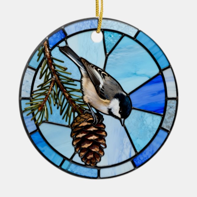 Mésange sur un ornement de Noël en forme de pomme  (Devant)