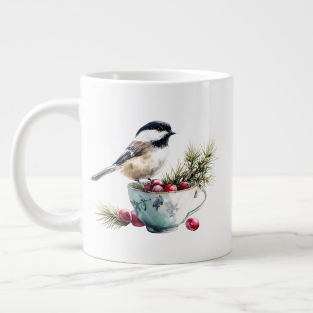 Mésange sur une tasse de thé avec des canneberges (Gauche)