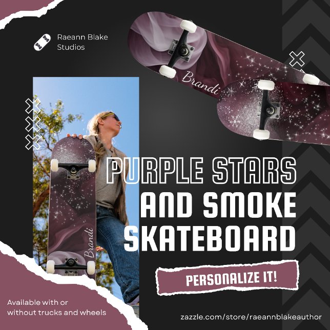 Mesmerizing Purple Stars and Smoke Skateboard (Créateur téléchargé)