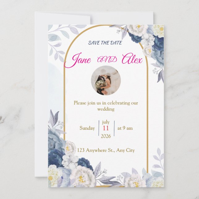 Message au dos d'une invitation de mariage moderne (Devant)