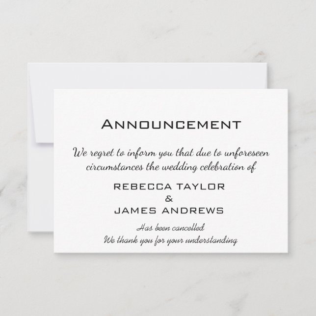 Message d'annulation de mariage (Devant)