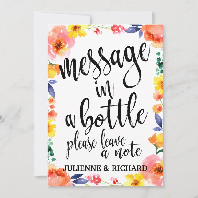 Message dans une bouteille de Mariage floral abord (Devant)