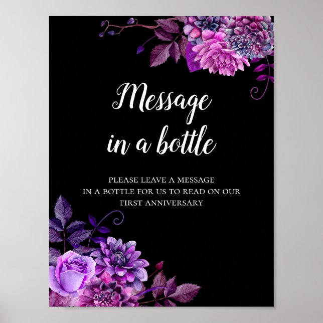 Message dans une bouteille impression Mariage noir (Devant)