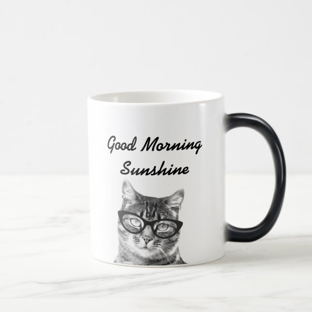 Message de bonjour noir et blanc 11oz chatte mug (Droite)