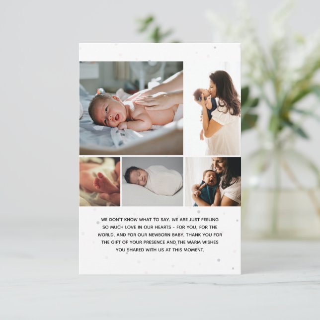 Message de Faire-part de naissance Collage de cinq (Debout devant)