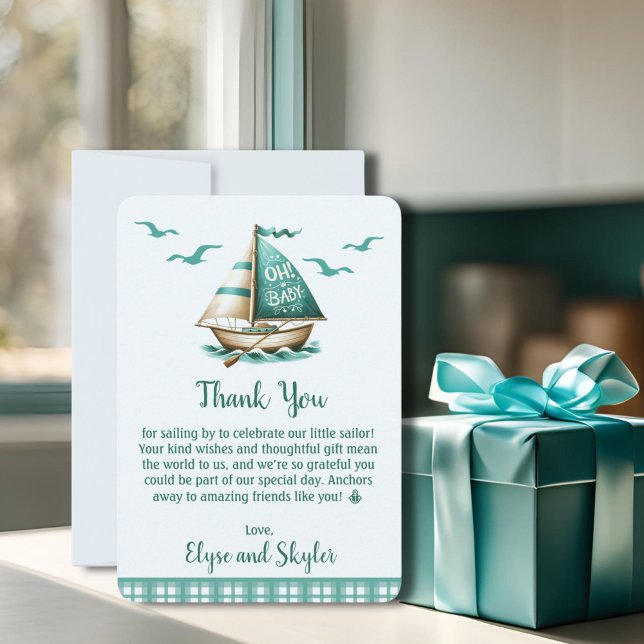 Message de Merci du Baby shower nautique "Oh, bébé (Sailor "Oh, Baby" Thank You Card for Baby Shower)