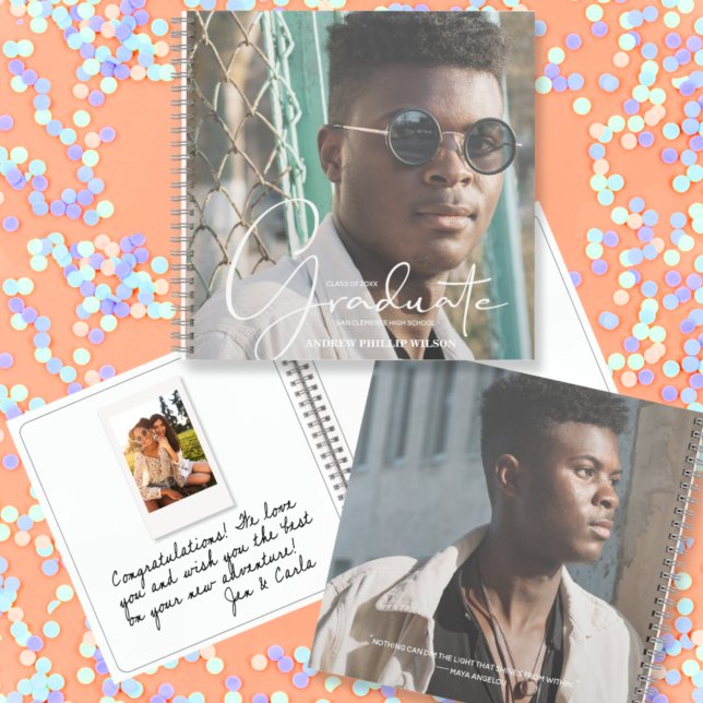 Message d'obtention du diplôme et livre d'invité p (CHOOSE your page style, spine color, soft or hard cover and add a personal message on the back.)