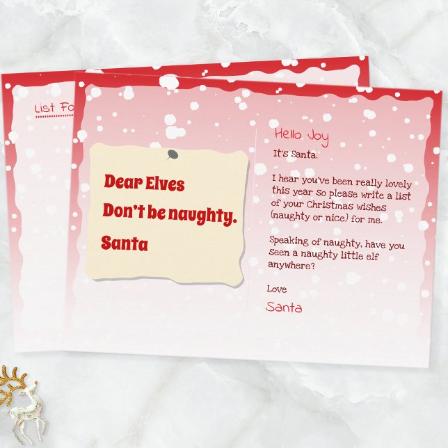 Message du Père Noël aux Elfes Vilains Carte de Fê (Santa Sign Postcard)