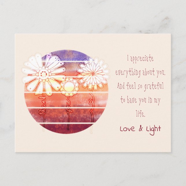 Message Merci avec fleurs et carte postale coucher (Devant)