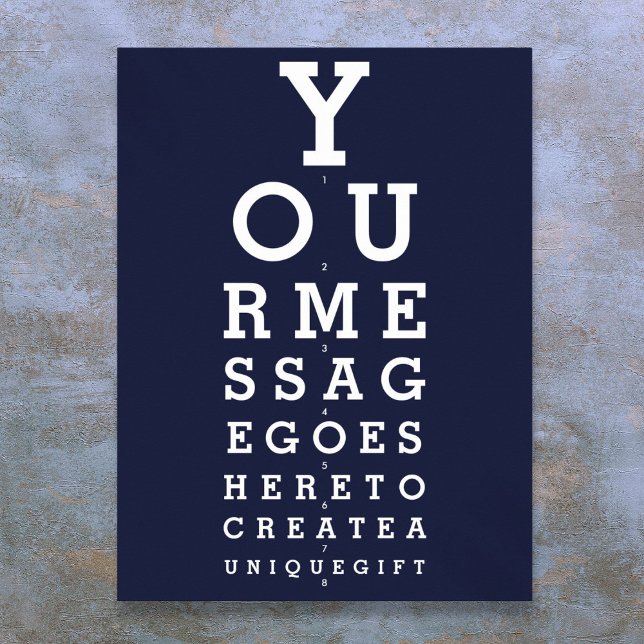 Message personnalisé du tableau de bord bleu marin (Navy Blue Fun Eyesight Chart Custom Message)