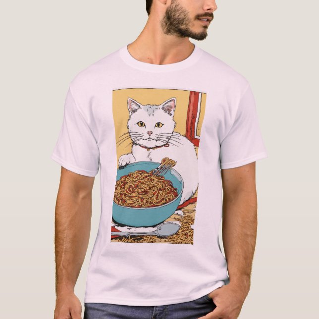 Messy Spaghetti Cat - Design T-Shirt Inspiré Hergé (Devant)
