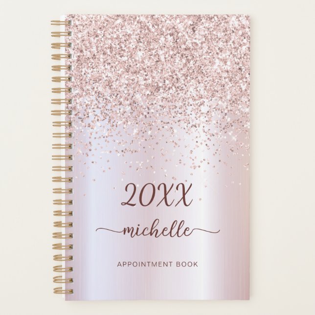 Métal Glam Féminin Rose Doré Paillettes Monogramme (Devant)