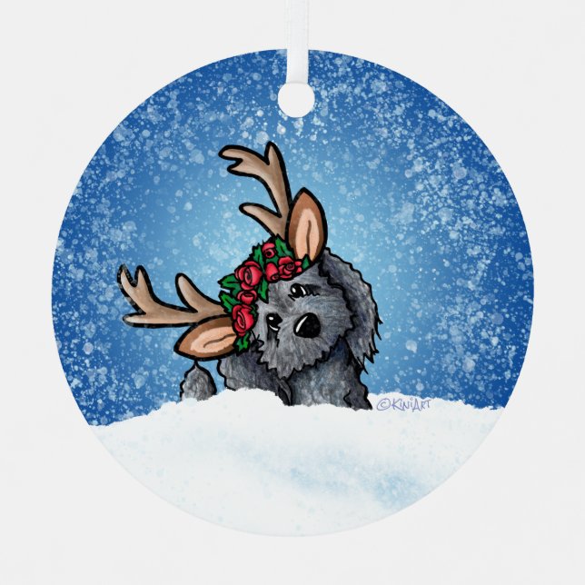 Métal Labradoodle Reindeer Ornement en céramique de Noël (Recto)