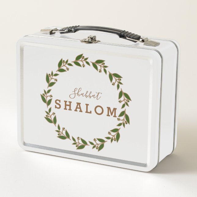 Métal Lunchbox Shabbat Shalom Green Brown Wreath (Devant)