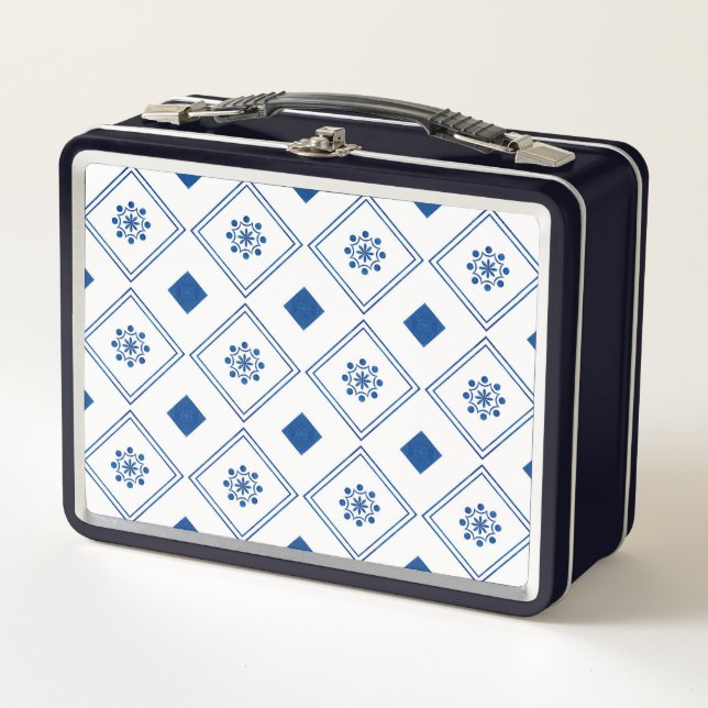 Metal lunchbox with a navy blue frame  (Devant)