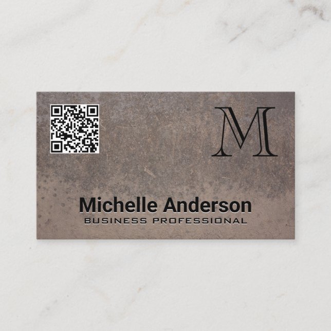 Métal texture | Carte de visite de code QR monogra (Devant)
