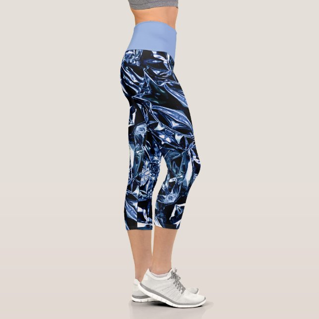 Metallic Abstract 101 Deep Navy Capri Leggings (Droite)