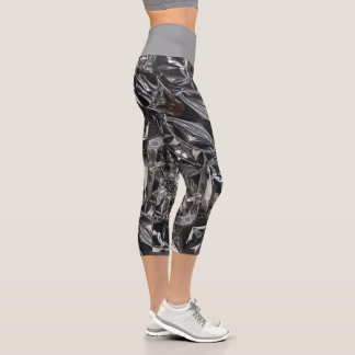 Metallic Abstract 101 Steel Gray Capri Leggings