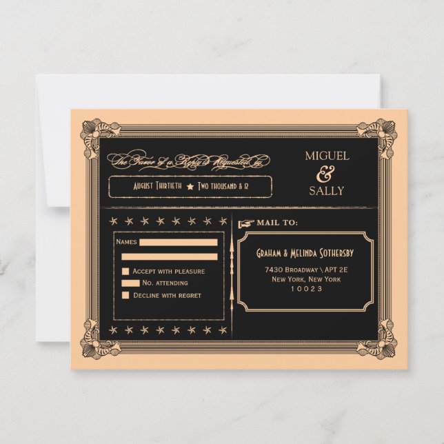 Métallic Gold & Black do-it-yourself Wedding RSVP (Devant)
