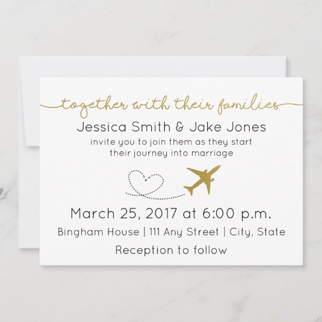 Métallic Gold, Voyage Mariage à thème Invitation (Devant)