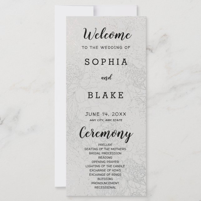 Metallic Light Silver and Floral Wedding Program (Devant)