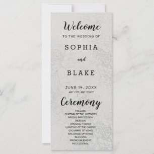 Metallic Light Silver and Floral Wedding Program