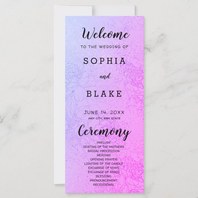 Metallic Purple et Floral Wedding Program (Devant)