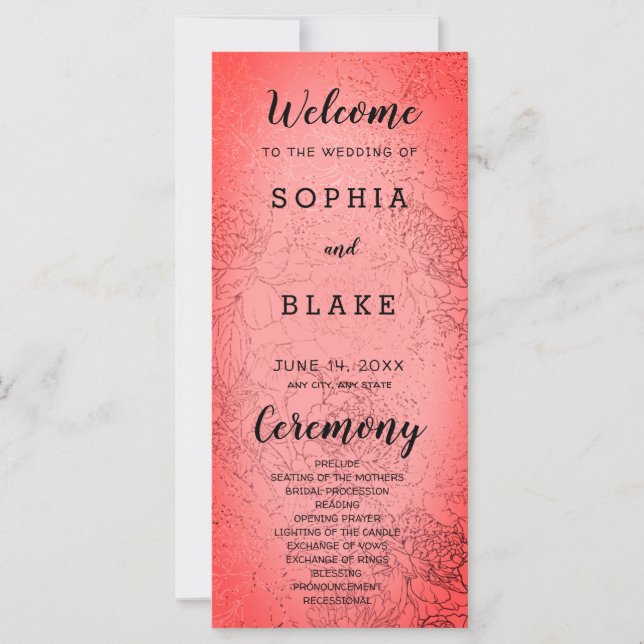 Metallic Red et Floral Wedding Program (Devant)