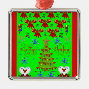 Métallique Carré de Noël ornement premium vert, rouge dehors