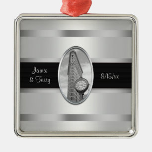 Métallique Flatiron Building White Silver BW Mariage Ornement