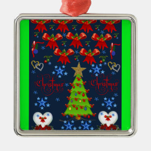 Métallique Noël carré premium ornement bleu vert foncé
