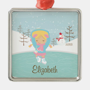Métallique Ornement daté de Noël de fille de patineur de