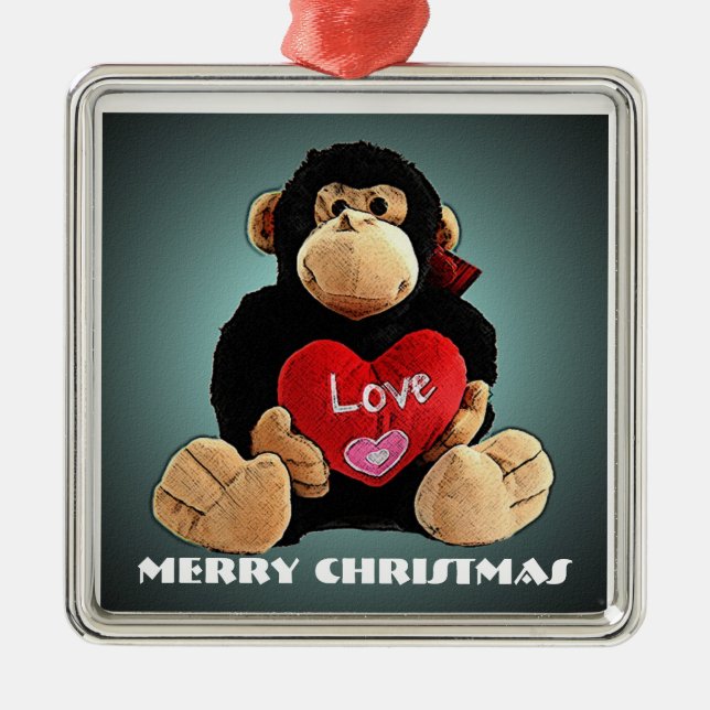 Métallique Ornement de luxe de Noël d'amour de singe (Devant)