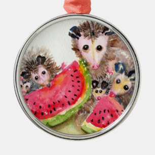 Métallique Ornement de pique-nique de famille d'opossum