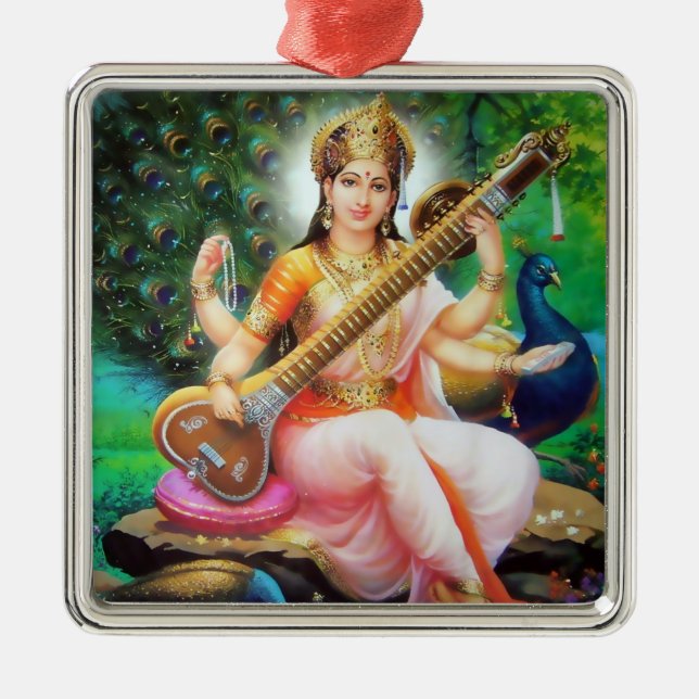 Métallique Ornement de Saraswati - version 1 (Devant)