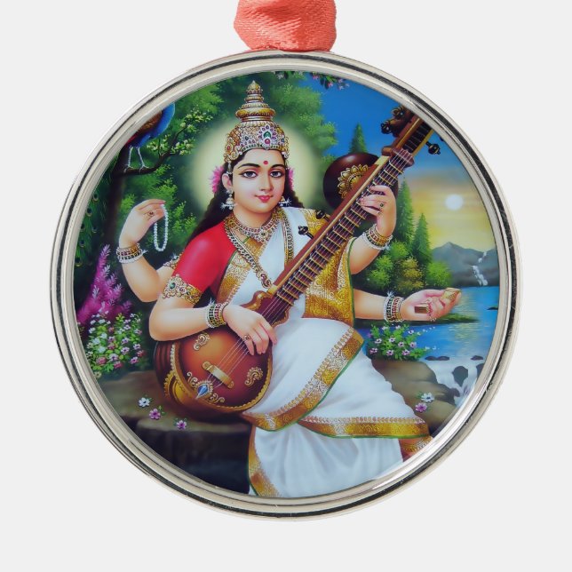 Métallique Ornement de Saraswati - version 3 (Devant)