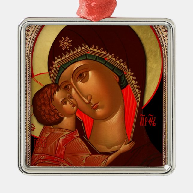 Métallique Ornement orthodoxe de Noël - Novgorod Theotokos (Devant)