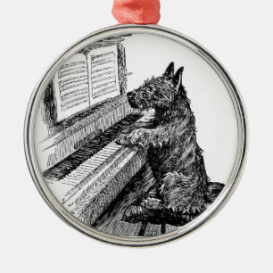 Métallique Ornement vintage "Chiot jouant au Piano"