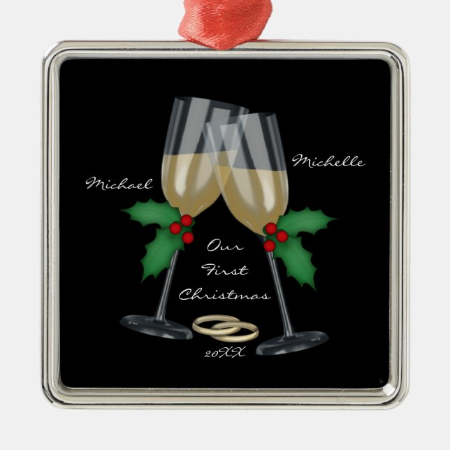 Métallique Pain grillé de mariage notre premier ornement de (Devant)