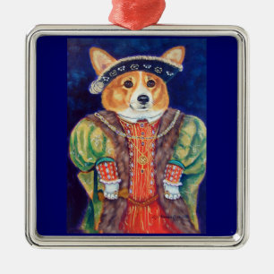 Métallique Pembroke Welsh Corgi Ornement Carré Premium