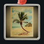 Métallique Sainte Lucie Vintage voyage Ornement Palmier St<br><div class="desc">Un ornement de style vintage cool de Sainte-Lucie avec un palmier sur une plage de sable avec ciel bleu et océan.</div>