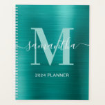 Métallurgique Aqua Signature Turquoise Monogramme<br><div class="desc">Créez votre propre nom personnalisé et votre planificateur monogrammé ou carnet de rendez-vous pour elle. Le graphique en art numérique d'aqua turquoise imitation métallique sera imprimé comme une photo. Monographie contemporaine turquoise et blanche pâle avec design de calligraphie de style signature élégant peut être customisé.</div>
