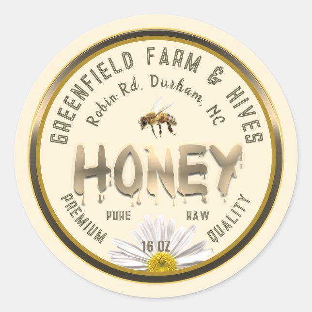 Métallurgique Miel Étiquette Bee Daisy Flower ivoi (Devant)